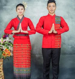 Ethnic Clothing Autumn Winter Long Sleeve Red Collar Thailand Costume Restaurant El Opening Ceremony Dress Waiter Service Dai Minority