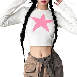 Women's T Shirts Xingqing Star Girl Y2k Women Grunge Aesthetic Clothes Round Neck Long Sleeve 2000s Fairycore Clothing Streetwear