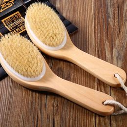 Drumstick Shaped Handle Dry Skin Exfoliation Brush Body Natural Bristle Wooden Brush Massager Bath Shower Back Spa Scrubber