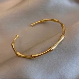 Bangle MEYRROYU Stainless Steel Gold Color Bamboo Joint Bangles Trend Bracelet For Women Men Romantic Party Gift Fashion Jewelry 230923