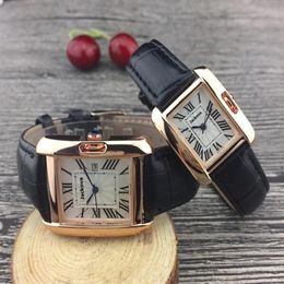Automatic Date Men Women Square Watch Luxury Fashion Leather Quartz Movement Clock Rose Gold Silver Leisure Wrist Watch273x
