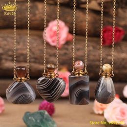 Natural Botswana Agates Stones Heart Perfume Bottle Pendant Necklace Women Onyx Gemstones Diffuser Vials Gold Chain Necklaces225B