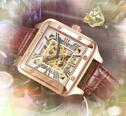 Square roman tank hollow skeleton dial designer watches men Sapphire time mark luminous full-automatic mechanical High-end Stainless Steel Leather Belt Watch gifts