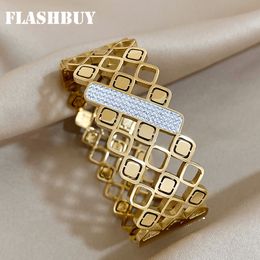 Bangle FLASHBUY 316L Stainless Steel Hollow Geometric Wide Bangle Bracelets For Women Trend Gold Color Jewelry Gifts Pulsera 230923