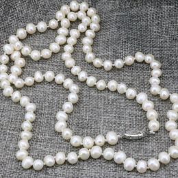 Chains Fashion Necklace Pearl Jewellery Making 7-8mm Natural Pearls White Beads For Women Long Chain Charms High Grade Gifts 32inch