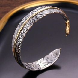 Bangle Silver Color Feather Cuff Bracelet for Men Women Vintage Adjustable Bracelet Bangle Fashion Jewelry 230923