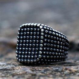 Cluster Rings Unique Bumps Square For Men And Women Vintage Stainless Steel Punk Biker Ring Heavy Metal Gothic Jewellery Whole274e