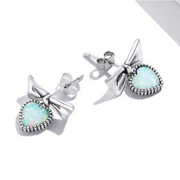 Stud Earrings Self Product 925 Sterling Silver In Bowknot Blue Heart For Women Piercing Luxury Jewellery Halloween