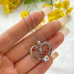 Pendant Necklaces KunJoe Luxury Rhinestone Love Heart Necklace MOM Letter Choker For Women Mother's Day Jewelry Gifts Clavicle Chain