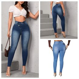 P-ra fashion brand design of women's jeans, dress pants, novel style, correct, plain blue light blue, stretch slim business casual wash jeans latest style