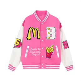 Usa Leather Sleeve Single Breasted Coat Fashion Outerwear Women Clothing Chips Letter Embroidery Baseball Jacket For Man Loose