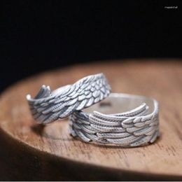 Cluster Rings Real Pure S990 Silver Jewellery Trendy Punk Feather Style Couple For Men And Women Holiday Gifts