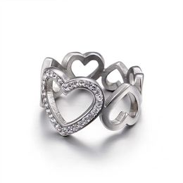 Fashion gold silver plated wide bands ring version stainless Hollow Heart Love Women rings quality jewelry242N