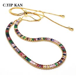 Chokers C.YIP KAN Costume Jewellery multicolor stone necklace copper gold plated crystal adjustable necklace selling women Jewellery 230923