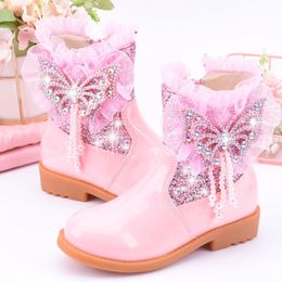 Boots Winter Girls Padded Thickened Boots Children Fashion Bowknot Princess Shoes Kids Waterproof Warm Snow Boots 230923