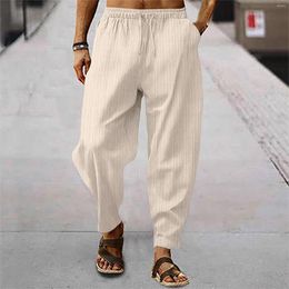 Men's Pants Spring Autumn Casual Solid Colour Haren Fashion Drawstring Elastic Waist Striped Trousers Loose Comfort Sweatpants