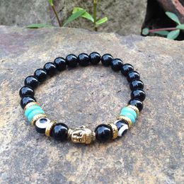 SN0370 test Men Gold Bracelet Buddha Head Bracelet eye bracelets Mala Yoga Stone bead bracelet224V