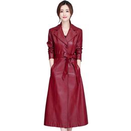 Women's Leather Faux Autumn Winter Genuine Jacket Women Loose Long Sheepskin Coat Famale Clothing Belt Slim Korean Fashion Tops 230923