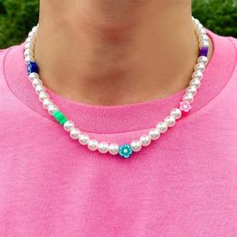 Chokers Lacteo Y2K Candy Colourful Resin Heishi Clay Beads Imitation Pearls Clavicle Chain Choker Necklace Jewellery For Women Men Gi234g