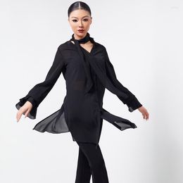 Stage Wear National Standard Dance Clothes Female Latin Tops For Women Black Loose Shirts Chacha Rumba Practise DQS13594