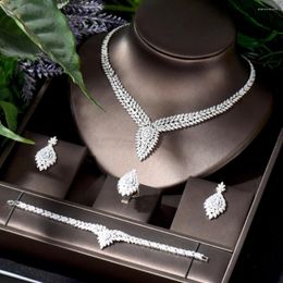 Necklace Earrings Set HIBRIDE Nigeria 4pcs White Color Women Zirconia For Bridal Party Earring CZ Crystal Jewelry N-1155