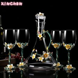 Wine Glasses XINCHEN European Enamel Red Glass Decanter Set Creative Crystal Champagne Goblet Wedding Gift 230923