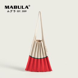 Shopping Bags Korean Style Large Capacity Handbags For Women Chic Folded Knit Pleated Female Fashion Stripe Panelled Tote Bag 230923