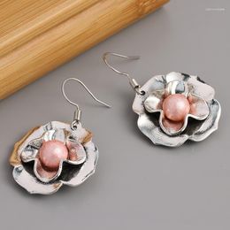 Dangle Earrings Elegant Vintage Style Women's Pink Pearl Flower Drop For Weddings And Engagements