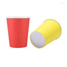 Disposable Cups Straws 40 Paper (9Oz) - Plain Solid Colours Birthday Party Tableware Catering(Red&Yellow)