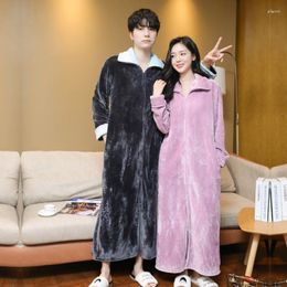 Women's Sleepwear Long Lovers 2023 Winter Thicken Flannel Bath Men Zipper Robe Unisex Bathrobe Casual Nightgown Homewear With Pocket