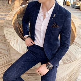 Men's Suits Blazers JacketPants 2023 Slim Fit Button Suit Dress Blazer Host Show Mens Formal Plaid Wedding Plus Size M5XL 230923