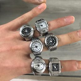 Wedding Rings Vintage Punk Finger Watch Mini Elastic Strap Alloy Watches Couple Jewelry Clock Retro Roman Quartz Ring Women Men