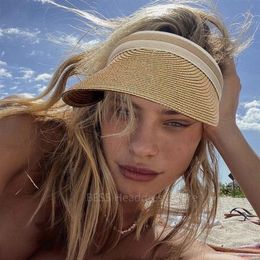 Visors Panama Fashion Straw Hat Empty Top 2022 For Women Summer Sun Protection Outdoor Sports Fishing Vacation Beach ChapeauVisors228g