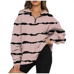 Women's Hoodies Casual Fashion Long Sleeve Wave Stripe Print Oversize Zip Sweatshirt Top Simple Versatile Clothing