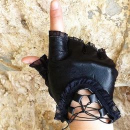 5pcs lot Fashion Black Real Leather Woman Fingerless Gloves For Dancing Sports GL1271K