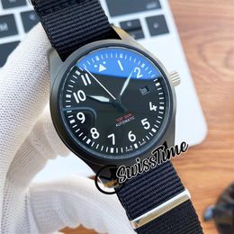 New Naval Air Combat Force IW326901 Miyota 8215 Automatic Mens Watch Black Dial PVD Black Steel Case Nylon Strap Watcehs Swis239I