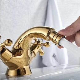 Bathroom Sink Faucets Double Handle Switch Copper Basin Faucet Women's Wash Rotating Water Outlet Cold And