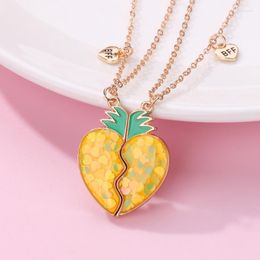 Pendant Necklaces Luoluo&baby 2Pcs/set Pineapple Heart Necklace For Girls Kids Fruit Friendship BFF Friend Jewellery Gifts