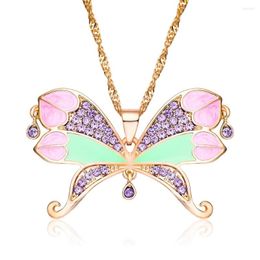 Pendant Necklaces Y2K Beautiful Crystal Inlay Colourful Butterfly Necklace Luxurious Sparkling Women Girls Perfect Gift Jewellery