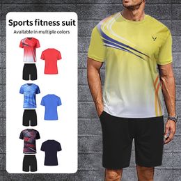 Men's Tracksuits Tracksuit Men Sportswear Mesh Fabric Breathable Summer Tennis Clothes Sweatshirts Tshirt Set Short Sleeves And Shorts 230923