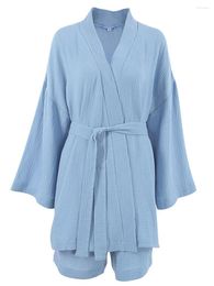Women's Sleepwear Women s 3 4 Sleeve Pyjama Set with Matching Shorts and Belt - Comfortable Loungewear for Sleep Relaxation
