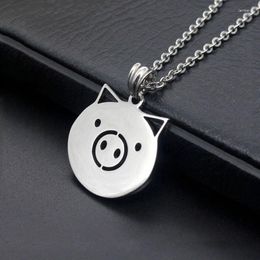 Chains Stainless Steel Cute Cartoon Pig Necklace Pendant Luck Pet Silver Color Jewelry Animal For Women Girl Gift