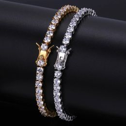 5mm 4mm 3mm Iced Out Diamond Tennis Bracelet Zirconia Triple Lock Hiphop Jewelry 1 Row Cubic Mens Bracelets243U