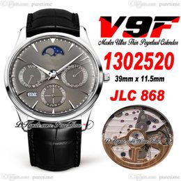 V9F Master Ultra Thin Perpetual Calendar A868 Automatic Mens Watch Q1302520 Steel Case Gray Dial Moon Phase Leather Strap Watches 2967