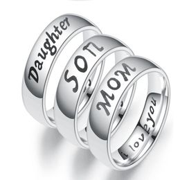 Engraving Text Love Mom Dad Son Daughter Stainless Steel Ring Couple Rings For Women and Men Family Couples Jewelry206M