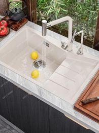 Bathroom Sink Faucets Quartz Large Single Kitchen Granite Dishwashing Washing Basin Drop-in Ladder