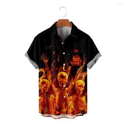 Men's Casual Shirts For Men Fire Skeleton Cool Tops Short Sleeve Summer Beach Vacation Shirt Breathable