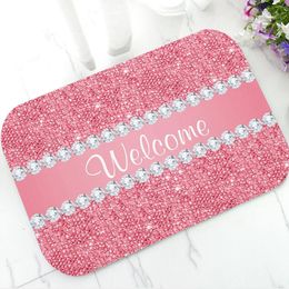 Carpet Trendy Faux Pink Sequins and Diamonds Doormat Chic Girly Welcome Floor Rug Bath Mat Kitchen Entry Door Mats Modern Rubber 230923