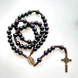 Pendant Necklaces CottvoCatholic Black Wood Beads Chain Bronze Colour St.Benedict Exorcism Medal Crucifix Cross Rosary Necklace Chaplet