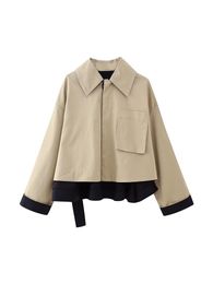 Women's Jacket's Wool Blends PB ZA Women Fashion Blend Patchwork Trench Coat Vintage Long Sleeve Singlebreasted Pocket Casual Female Outerwear Chic 230923